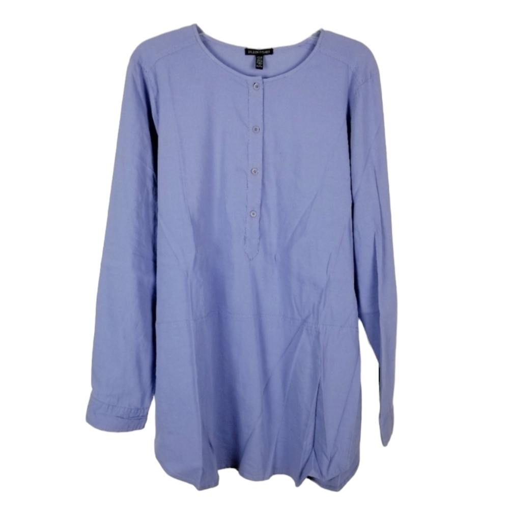 Eileen Fisher Lavender Long-Sleeve Henley Tunic Top